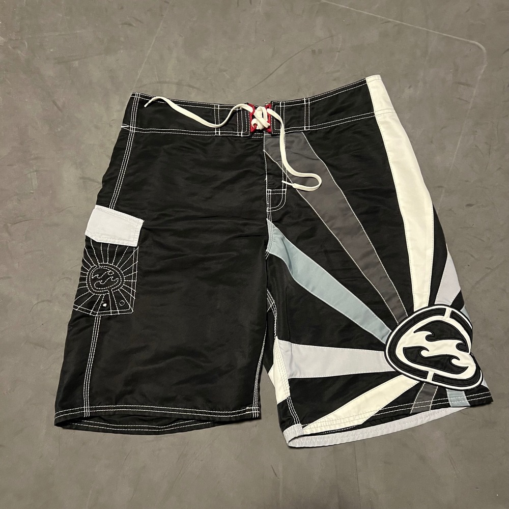Billabong Board Shorts Mens Size 36 Black White Andy Irons Rising Sun Y2K